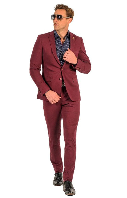 Stretch Fabric Suits - Slim Fit Suit in Color Burgundy - Giovanni Testi 2 button stretch Burgundy Travel Suit GTRVL2N-01 BURGANDY