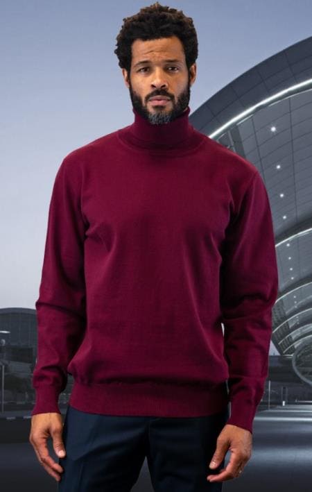 Mens Sweater Modern Fit Burgundy And Cashmere Fabric