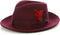 Gangster 100% Australian Wool Crushable Mens Fedora Hat - Removable Feather Gangster  Burgundy Mens Fedora Hat