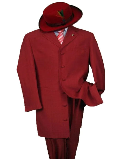 Mens 2PC Classic Long Fashion Zoot Burgundy Suit