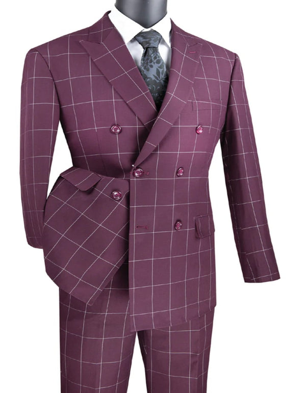 1920's Mens Vested Bold Gangster Vintage Plaid Suit With White Vest in Burgundy