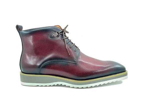 Mens Burnished Calfskin Leather Lace-Up Boot