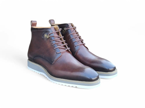 Burnished Calfskin Lace-Up Boot Carrucci