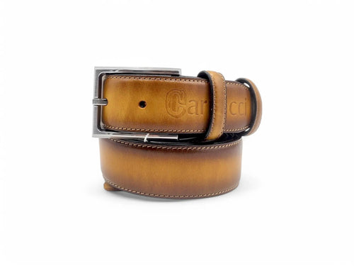 Burnished Calfskin Leather Belt Carrucci