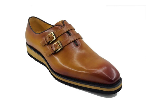 Men’s Wholecut Double Monk Shoe in Burnished Leather