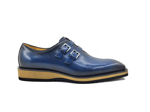 Men’s Wholecut Double Monk Shoe in Burnished Leather
