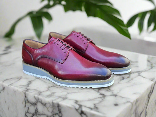 Men’s Burnished Leather Lace-Up Derby Shoes