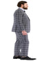 Mens Plaid Suit - Windowpane Pattern With Vest - Business Suit Grey