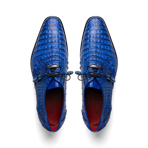 Marco Di Milano Lacio Men's Shoes Electric Blue Genuine Caiman Crocodile Dress Derby Oxfords