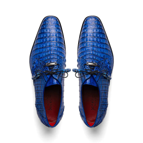Marco Di Milano Lacio Men's Shoes Electric Blue Genuine Caiman Crocodile Dress Derby Oxfords