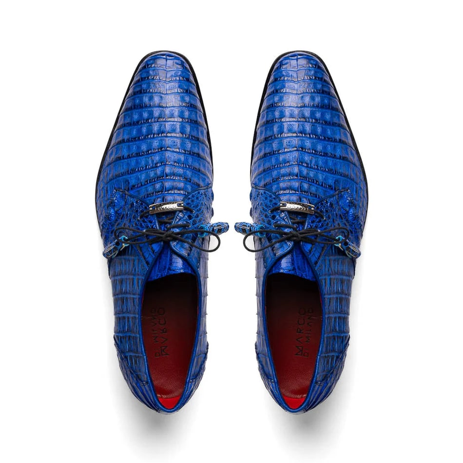 Marco Di Milano Lacio Men's Shoes Electric Blue Genuine Caiman Crocodile Dress Derby Oxfords