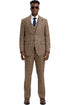 Plaid Suit - Windowpane Suit - Checkered Suit - Mens Vested Camel Suit