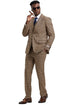 Plaid Suit - Windowpane Suit - Checkered Suit - Mens Vested Camel Suit