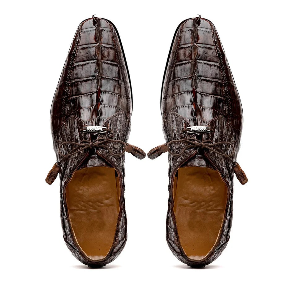 Marco Di Milano Cancun Men's Shoes Brown Exotic Hornback Crocodile Skin Derby Oxfords