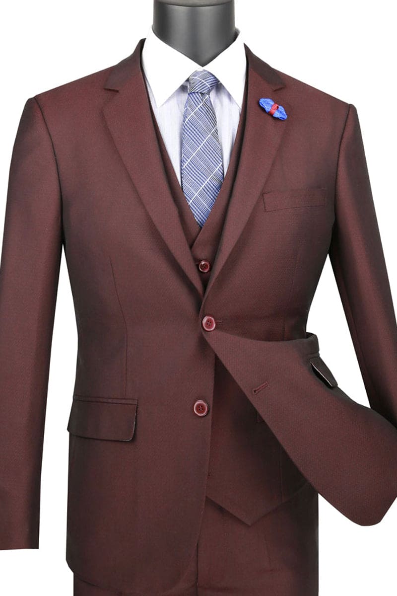 Mens Ultra Slim Fit Vested Textured Suit in Raisin | Alberto Nardoni