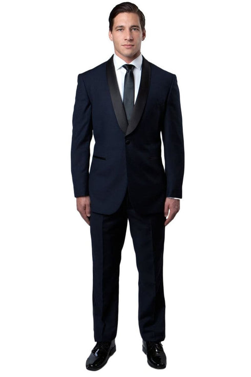 Navy Slim Fit Men's Tuxedo with Classic Shawl Lapel