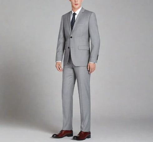 Renoir Clothing - Renoir Suit - Renoir Fashion - Super 140s Wool Two Button Slim Fit Grey Renoir Suit