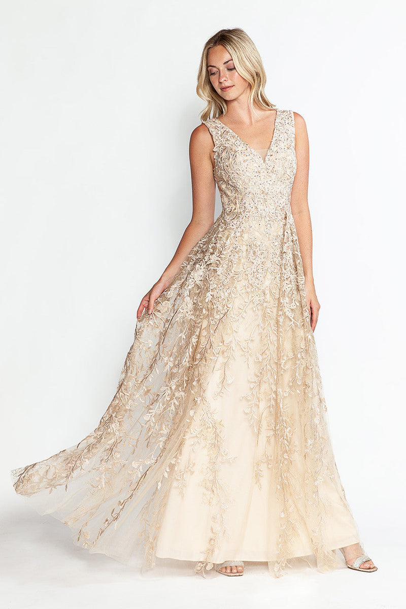 Formal Dress Long V-Neck Sleeveless A-Line Gown By Lenovia 8337-New Collection