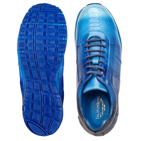 Men's Belvedere George Hand Painted Ostrich Leg Sneaker In Cobalt Blue