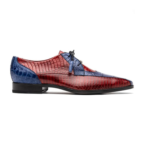 Marco Di Milano Moncalieri Navy & Red Genuine Alligator / Cobra Skin Dress Derby Oxfords