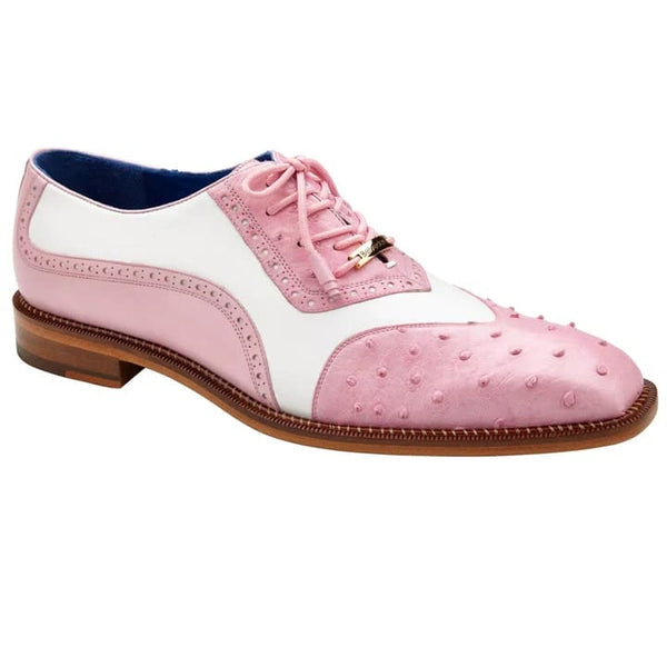 Men's Belvedere Sesto Italian Calf & Ostrich Quill Wingtip Dress Shoe In Pink & White