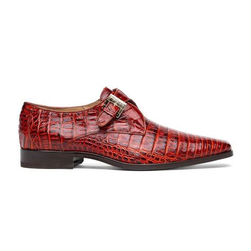 Marco Di Milano Rovigo Men's Shoes Rustic Cognac Genuine Caiman Crocodile Dress Monk Strap Loafers