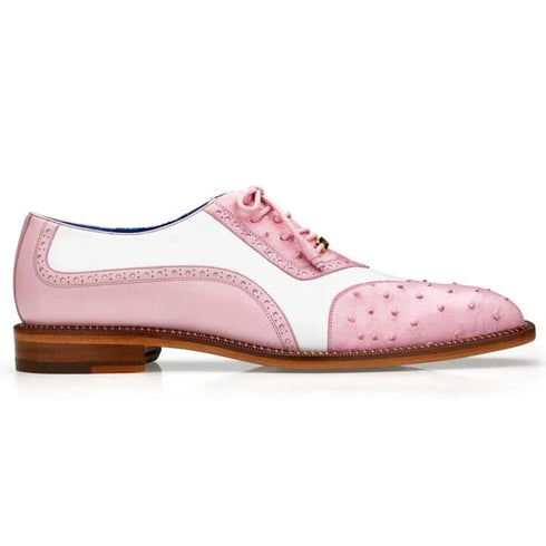 Men's Belvedere Sesto Italian Calf & Ostrich Quill Wingtip Dress Shoe In Pink & White