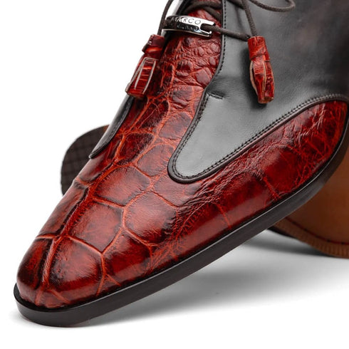 Marco Di Milano Anzio Exotic Alligator & Calfskin Leather Cognac Oxfords