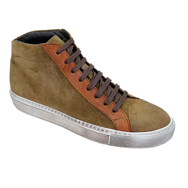 Men's Belvedere Ruben Waxed Suede Hightop Dress Sneaker In Cognac