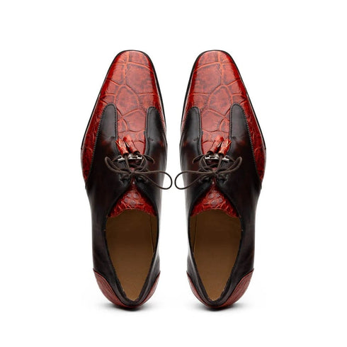 Marco Di Milano Anzio Exotic Alligator & Calfskin Leather Cognac Oxfords