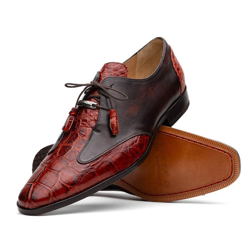 Marco Di Milano Anzio Exotic Alligator & Calfskin Leather Cognac Oxfords