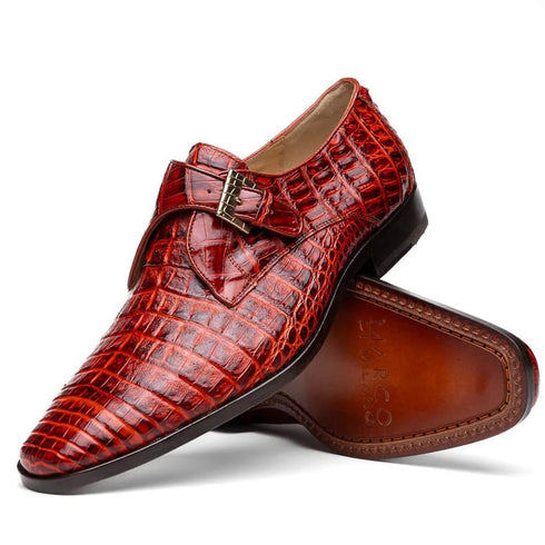 Marco Di Milano Rovigo Men's Shoes Rustic Cognac Genuine Caiman Crocodile Dress Monk Strap Loafers