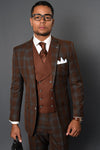 Men's Modern Fit Wool Suit with Double Breasted Vest in Copper Plaid