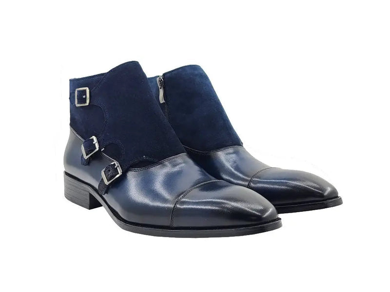 Carrucci Calf & Suede Monk Chukka Boot - Three Buckle Detail