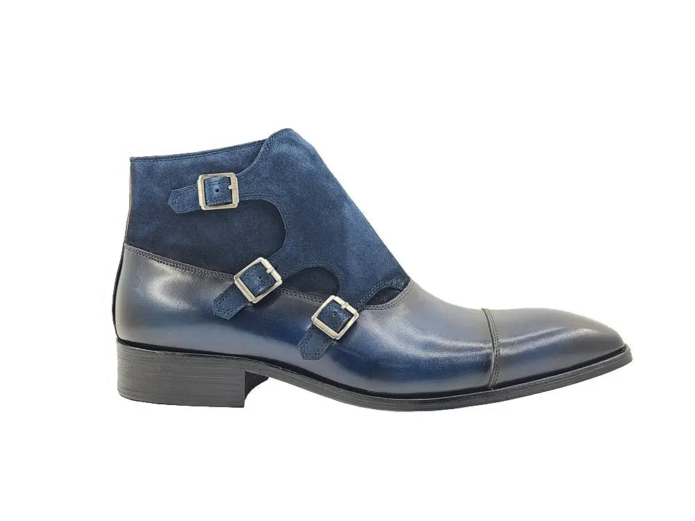 Men’s Calf Leather and Suede Triple Monk Chukka Boot