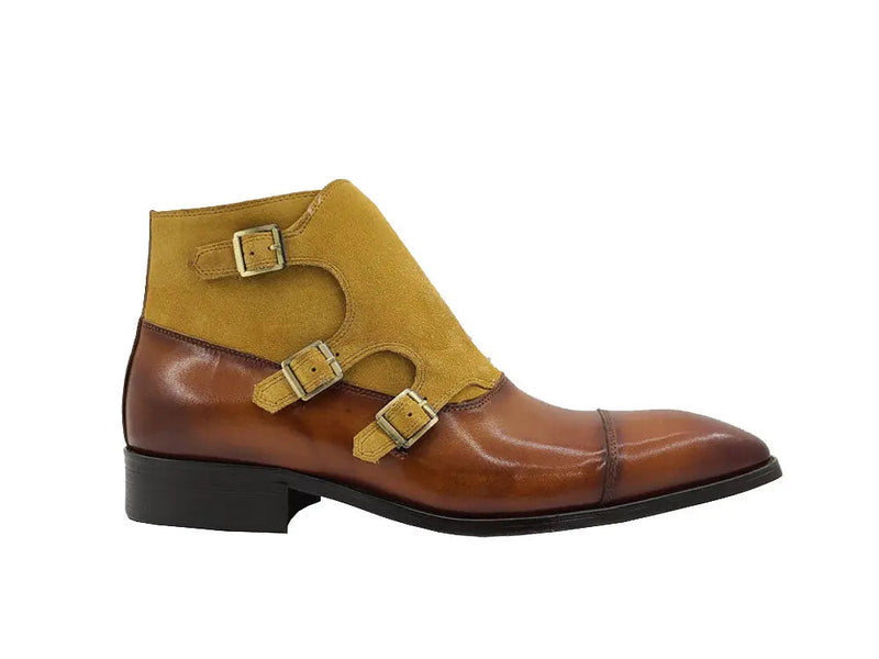 Carrucci Calf & Suede Monk Chukka Boot - Three Buckle Detail
