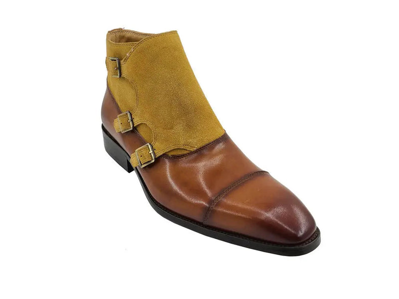 Carrucci Calf & Suede Monk Chukka Boot - Three Buckle Detail