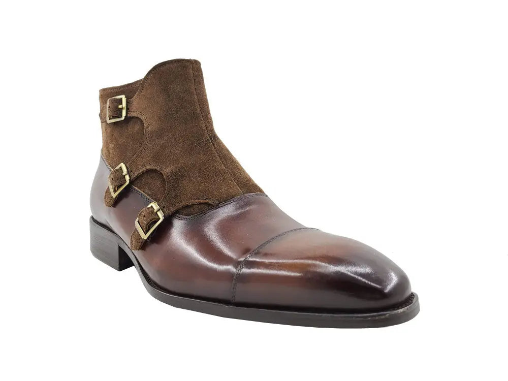 Men’s Calf Leather and Suede Triple Monk Chukka Boot