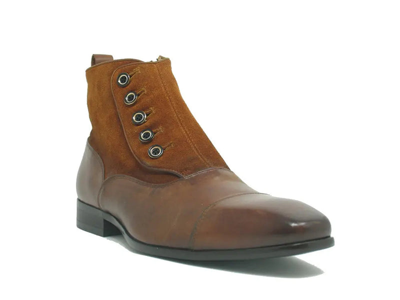Carrucci Calfskin Button Boot - Luxury Slip-On Leather Shoe