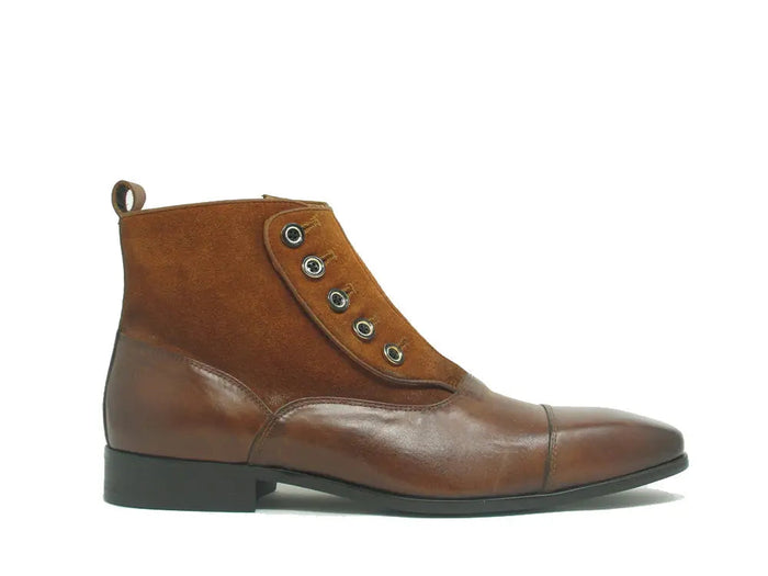 Carrucci Calfskin Button Boot - Luxury Slip-On Leather Shoe