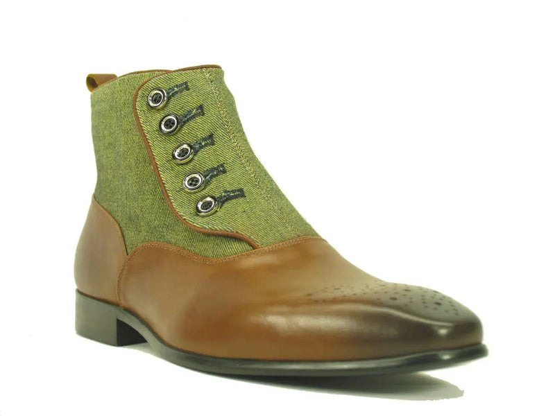 Carrucci Calfskin Button Boot - Luxury Slip-On Leather Shoe