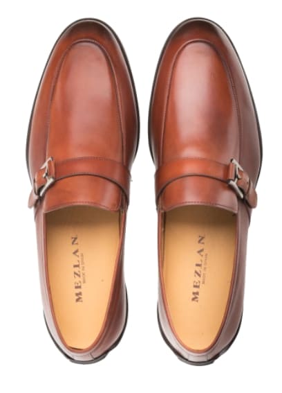 Men’s Cognac Monk Strap Slip-On Shoes by Mezlan – Hand-Burnished Italian Calfskin Made in Spain