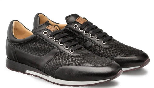 Mezlan Calfskin Suede Dress Sneakers Black Patina Maxim 9463