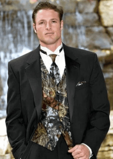 Army Green Tuxedo - Camouflage Patterned - Olive Modern Fit Tuxedo