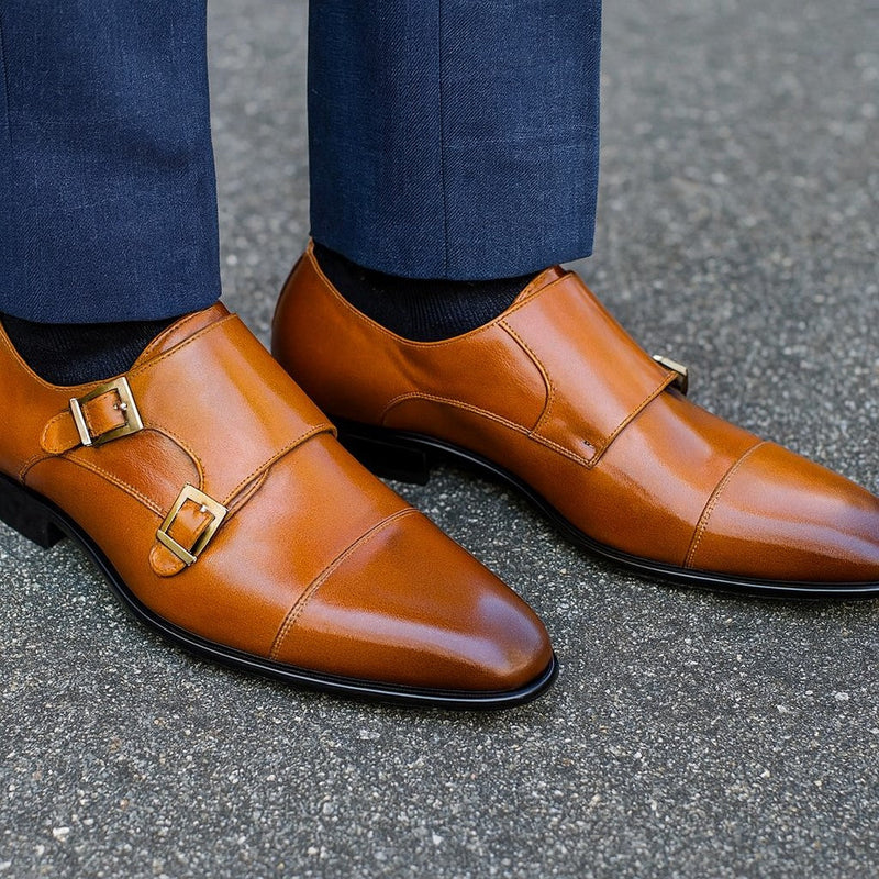 Carrucci Cap Toe Double Monk Strap Shoe