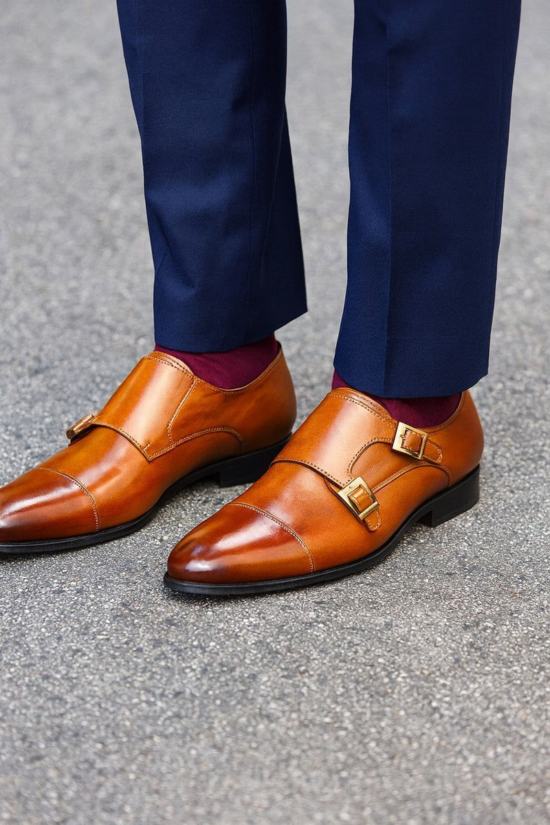Carrucci Cap Toe Double Monk Strap Shoe