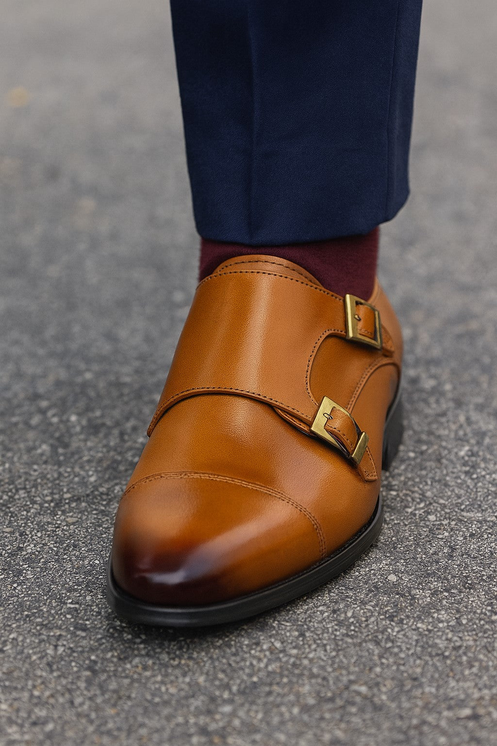 Cap Toe Double Monk Strap Shoe