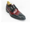 Mens Leather Wingtip Monk Strap Dress Shoe in Black & Burgundy