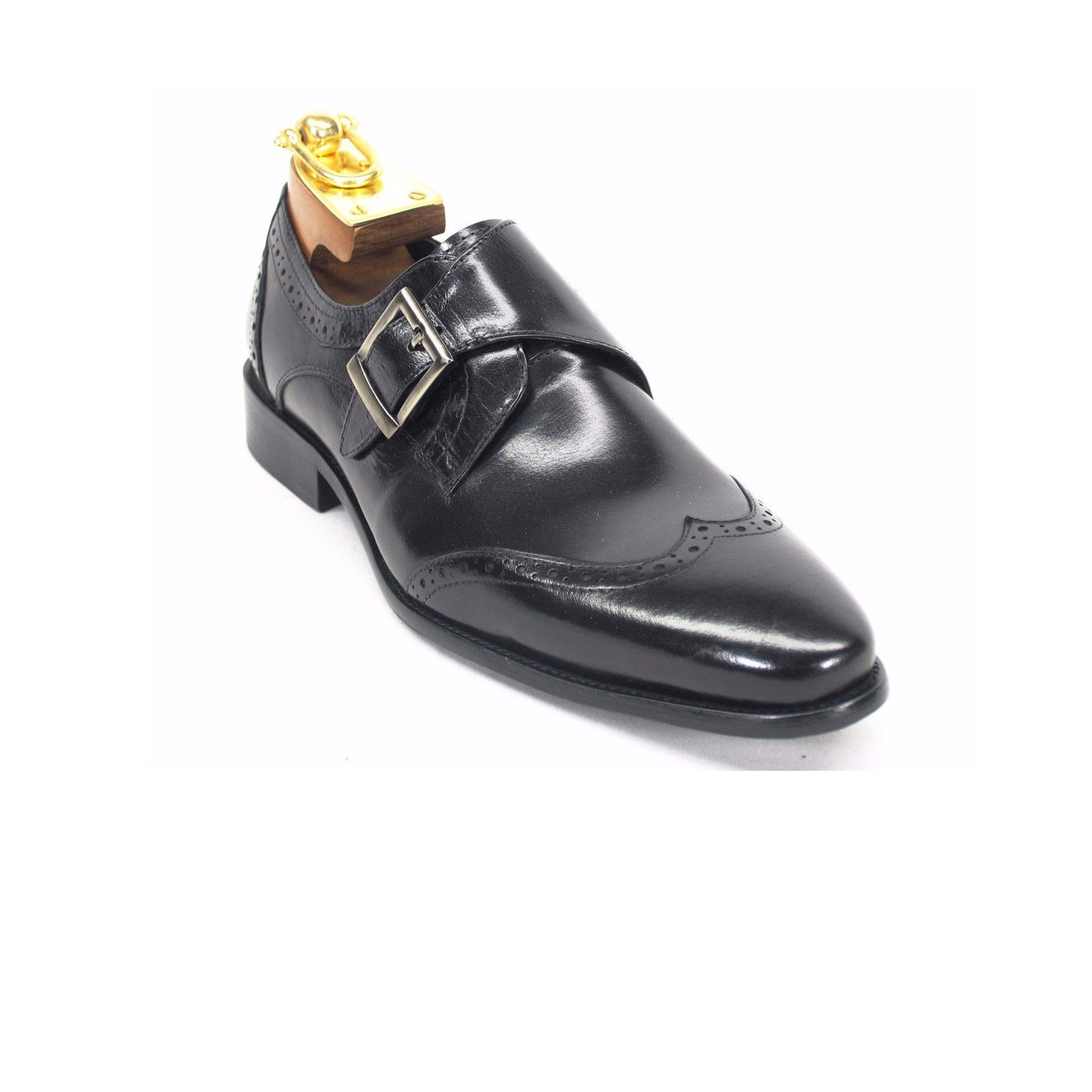 Mens Leather Wingtip Monk Strap Dress Shoe in Brown & Cognac