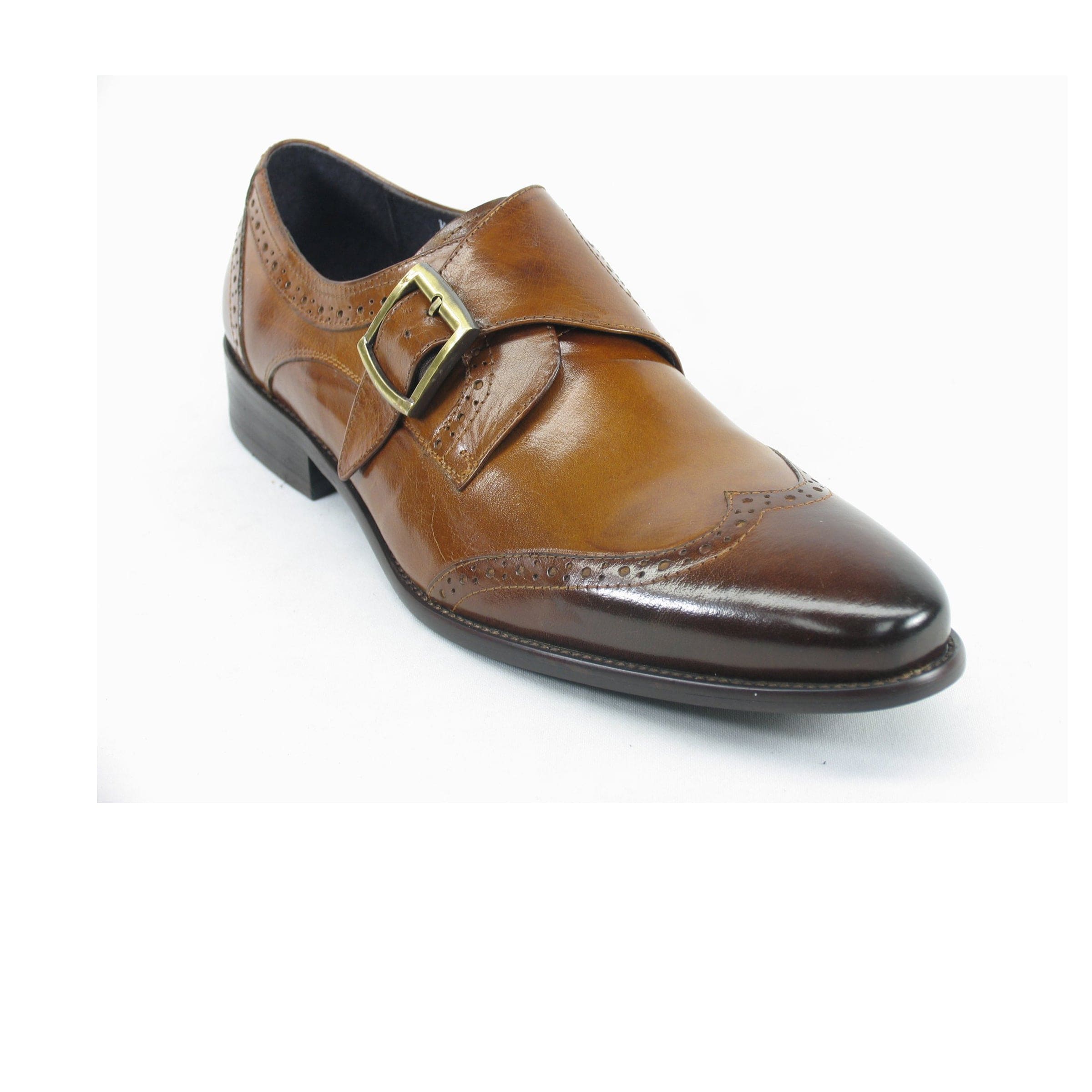 Mens Leather Wingtip Monk Strap Dress Shoe in Black & Burgundy